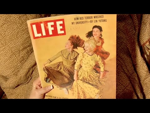 ASMR Vintage 1950’s Life magazine gentle page turning (No talking) 1940’s Pathfinder (Water damaged)