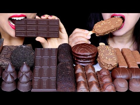 ASMR DARK + MILK CHOCOLATE (ICE CREAM, HERSHEY'S CHOCOLATE BAR, MARSHMALLOWS, CAKE, TWINKIES, CONE먹방