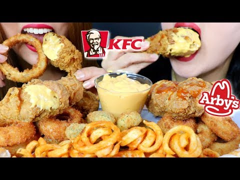 ASMR CHEESY FRIED FOOD FEAST (KFC FRIED CHICKEN + ARBY'S + TURNOVERS) 리얼사운드 먹방 | Kim&Liz ASMR