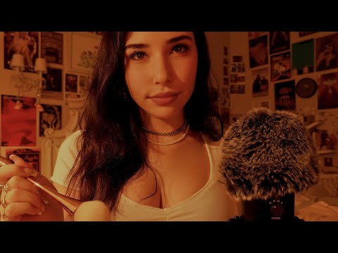 ASMR: extra slow, up-close whispering in your ears👂 (fluffy mic, lens brushing)