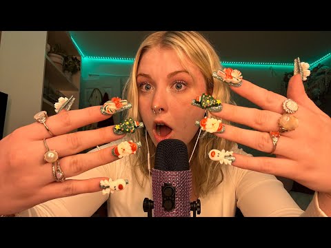 ASMR Chunky Nail on Nail Sounds! Mouth Sounds, Hand Movements, Plucking, Red Light Green❤️Day 9 🍬✨