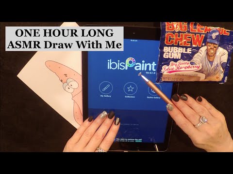 1 Hour Long ASMR Gum Chewing Draw With Me On iPad | Patrick | Whispered Ramble