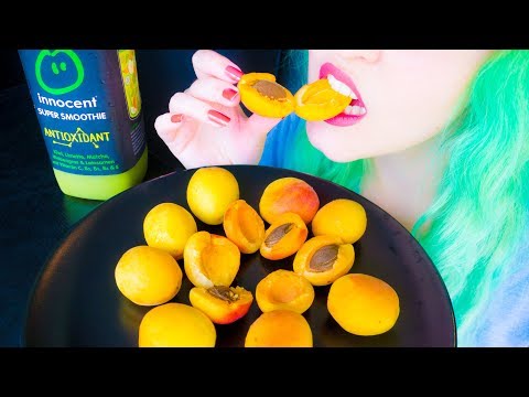 ASMR: Crunchy Sugar Apricots & Green Matcha Smoothie ~ Relaxing Eating Sounds [No Talking|V] 😻