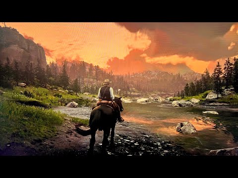 ASMR going for a horse ride ~ Exploring Red Dead Redemption 2 ( with water + nature sounds )