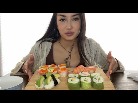 ASMR huge sushi mukbang😋