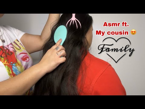 ASMR| Scalp massage, scratching & hair brushing ft. My cousin- SUPER LONG HAIR 🫶🏻