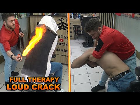 ASMR BARBER LOUD CRACK 💈 TOKSEN-FIRE BACK THERAPY💈shock,head,face,ear,neck,rope,foot,leg,ax massage