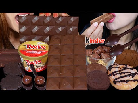 ASMR TWIX ICE CREAM SUNDAE, CHOCOLATE CARAMEL SPOONS, MINI FERRERO KINDER CEREAL, GIANT CHOCOLATE 먹방