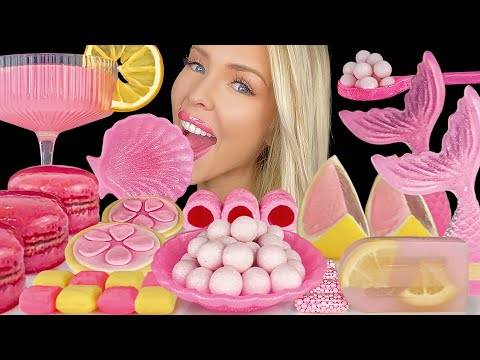 ASMR PINK DESSERTS *PINK LEMONADE POPSICLES KONNYAKU JELLY RECIPE* DEHYDRATED LEMON MUKBANG 먹방