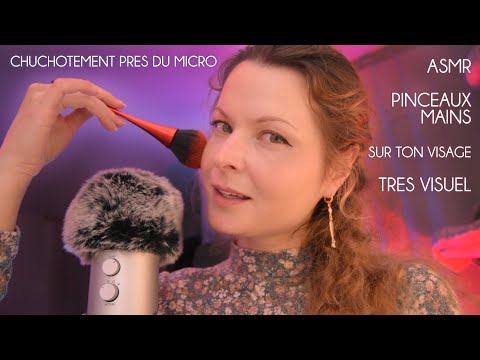 ASMR français roleplay MASSAGE avec les pinceaux, mains, massage crânien, proche du micro, visuel