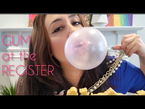 ASMR GUM snapping chewing @ the register!