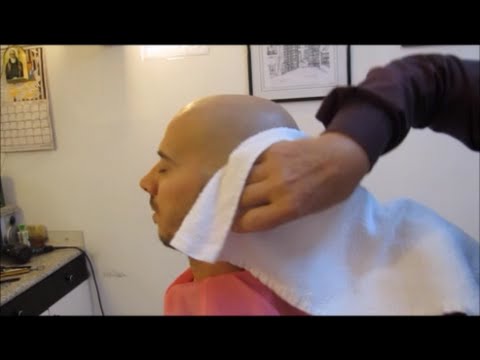 barber complete head shave with razor haircut - ASMR no talking