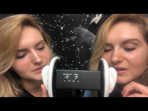 Twin ASMR ~ Kisses, Inaudible Whispers, Mouth Sounds, Ear Massage, and Brushing!