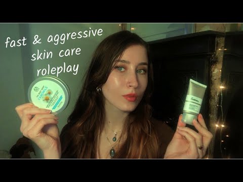 ASMR Doing Your Skincare Routine Fast & Aggressive RolePlay W Lots Of Tapping & Mouth Sounds ♡