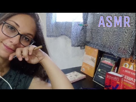 ASMR | Estudando na biblioteca (sons de páginas, estojo, sussurros)