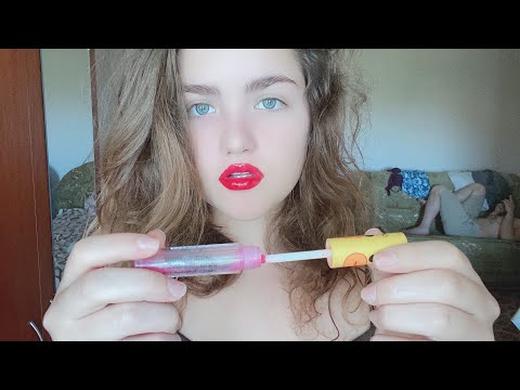 ASMR intense lipgloss application up close sticky mouth sounds kisses and besitos layered gloss