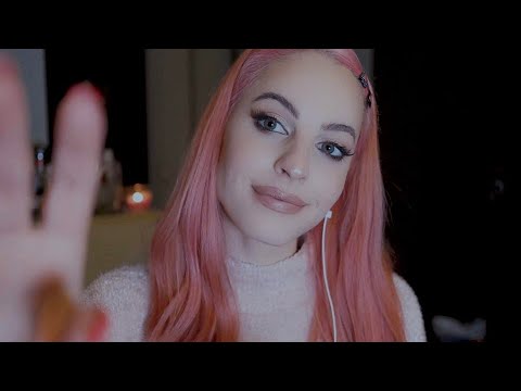 ASMR| Brushing your face, removing negative energy/tongue clicking, repeating words, whispers