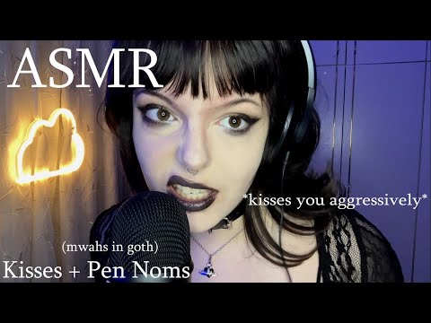 🦇ִ ASMR Goth Girl Kisses, Pen Noms, Mouth Sounds, Tingly Sleepy Exaggerated Kisses