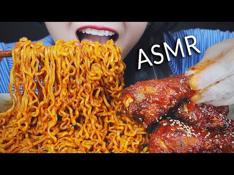 ASMR SAMYANG CHICKEN FIRE NOODLES AND SPICY FRIED CHICKEN CHEWY EATING SOUNDS | LINH=ASMR