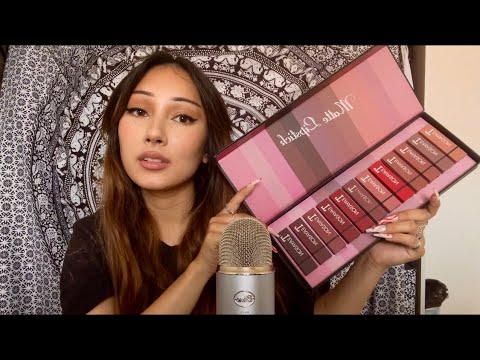 ASMR lipstick application/swatches 💋💄(tapping, whispering, mouth sounds)