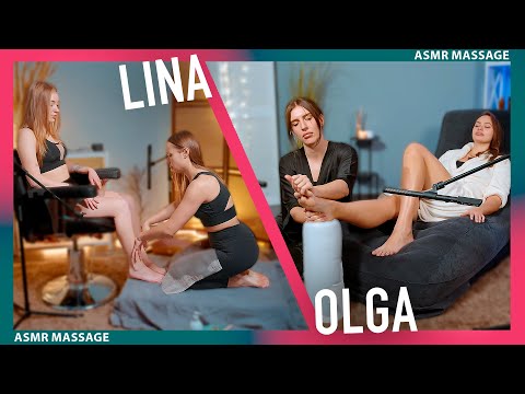 ASMR Foot Washing vs Foot Massage by Lina & Olga