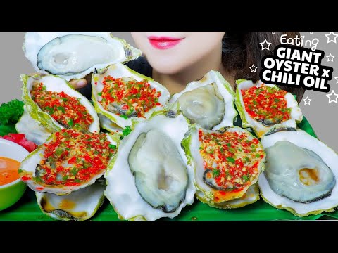 ASMR COOKING GIANT OYSTERS COVERED WITH CHILI OIL , SOFT EATING SOUNDS | LINH-ASMR