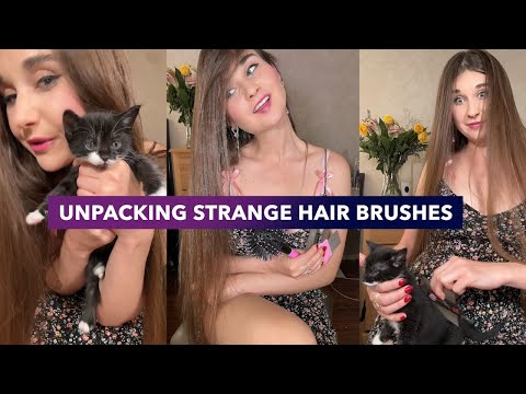 ASMR, Unpacking Strange Hair Brushes with Kitten
