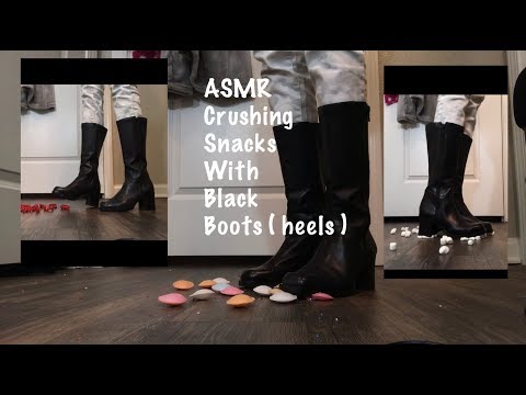 ASMR~ Crushing Snacks With Black Boots ( heels ) * EXTREME CRUNCHY SOUNDS *