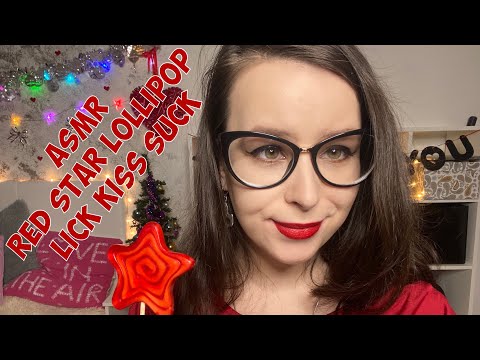 Asmr red star ⭐️ lollipop licking and kisses 💋 mouth sounds