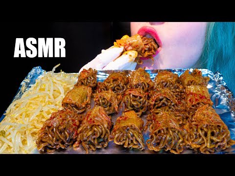 ASMR: Kimchi Wrapped Black Bean Noodles 짜장면 | Jjajangmyeon Big Bites 🍜 ~ Relaxing [No Talking|V]😻
