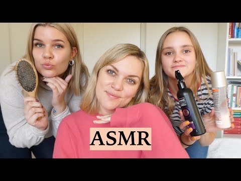 ASMR Tingly Hair Play With Sisters 🦋 (Whispering, Tapping, Head Massage, Hair Brushing, Spraying)