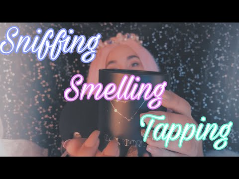 ASMR | Sniffing, Smelling & Tapping on Unique Candles | soft crackly whispers + lid sounds