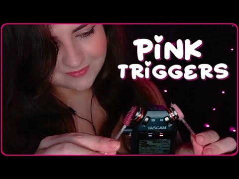 ♥ Pink ASMR Triggers ♥ Ear to ear triggers for relaxation! (Softly Spoken)