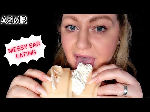 ASMR MESSY & SLOPPY EAR EATING & LICKING with WHIPPED CREAM