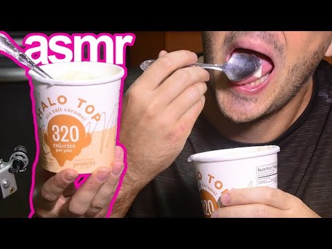 ASMR Sea Salt Caramel Halo Top Ice Cream *Whisper Taste Test + Mouth Sounds* 먹방 | Nomnomsammieboy