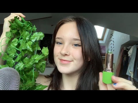 ASMR with green items //tapping scratching