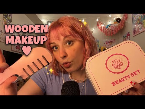 ASMR Doing Your Wooden Makeup Roleplay💄✨Tapping, Scratching, and Mouth Sounds ✨☁️