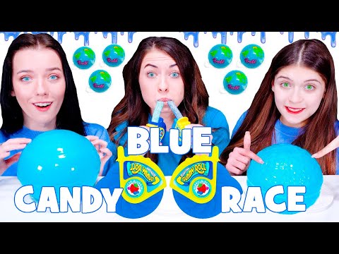 ASMR CANDY RACE WITH MOST POPULAR BLUE FOOD | EATING SOUNDS MUKBANG