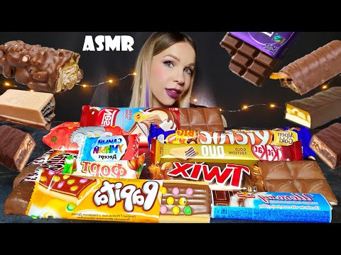 ASMR EATING Chocolate Candy Bars Mukbang 먹방 (KINDER, TWIX, PICNIС, KITKAT) Chocolate Eating Sounds