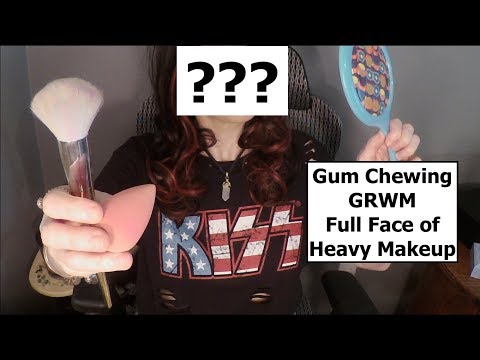 ASMR Gum Chewing GRWM. Full Face of Makeup. Whispered