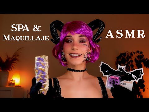 ASMR SPA & TE MAQUILLO en Halloween 🖤 SKINCARE & MASAJE Facial 💜 Roleplay en Español