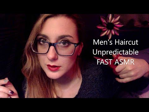 ASMR FAST UNPREDICTABLE MENS HAIRCUT ROLE PLAY ~  REPEATING SENTENCES & MOUTH SOUNDS