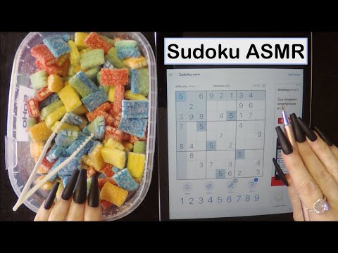 ASMR Eating Gummies & Playing Sudoku on iPad | Whispered Ramble