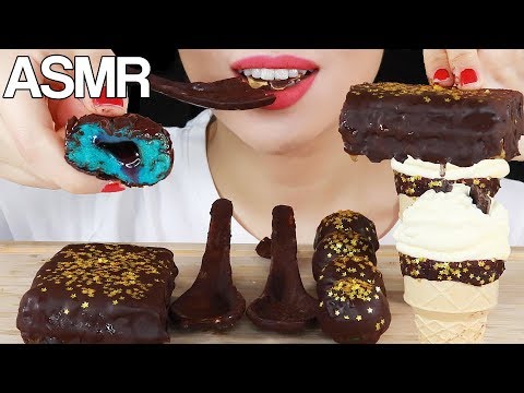 ASMR CHOCOLATE COVERED HONEYCOMB SPOONS PLANET GUMMY WHIPPED CREAM CONE EATING SOUDNS MUKBANG