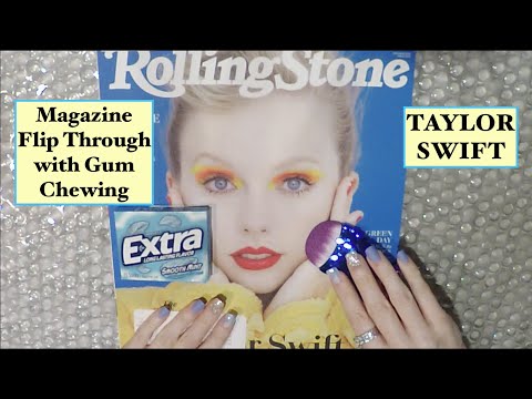 [ASMR] Gum Chewing | Magazine Flip Through | TAYLOR SWIFT | Whisper | Brushing | Tracing