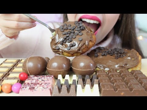ASMR Giant NUTELLA PROFITEROLES + CHOCOLATE CANDY Eating (Eating Sounds) No Talking