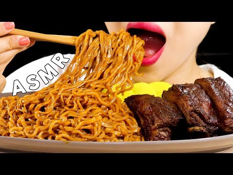 ASMR Fire Noodles+Jjapagetti (Buldakgetti) BBQ RIBS 불닭게티 등갈비 바베큐폭립 먹방 Eating Sounds Mukbang