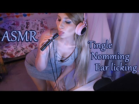 ASMR👅 Tingle ear licking & Nomming & mouth sounds👄