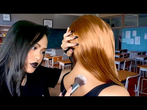 ASMR Goth Girl Plays With Your Hair + Back Scratch & Tracing (Rainy Day ☔️) Makeup, light gum rp