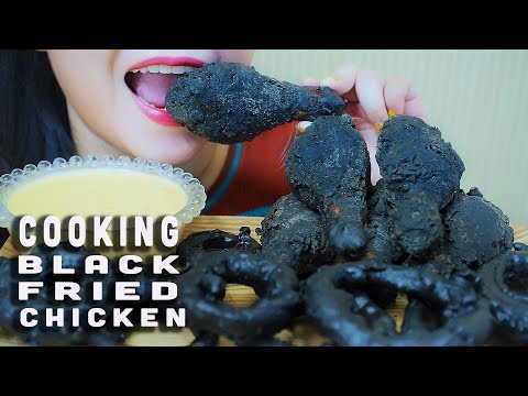 ASMR COOKING BLACK FRIED CHICKEN BLACK FRIED ONION RINGS , EATING SOUNDS | LINH-ASMR